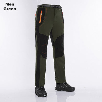 LNGXO Thick Warm Fleece Hiking Pants Men Winter Waterproof Windproof Outdoor Soft Shell Rain Trousers Trekking Camping Ski Pants