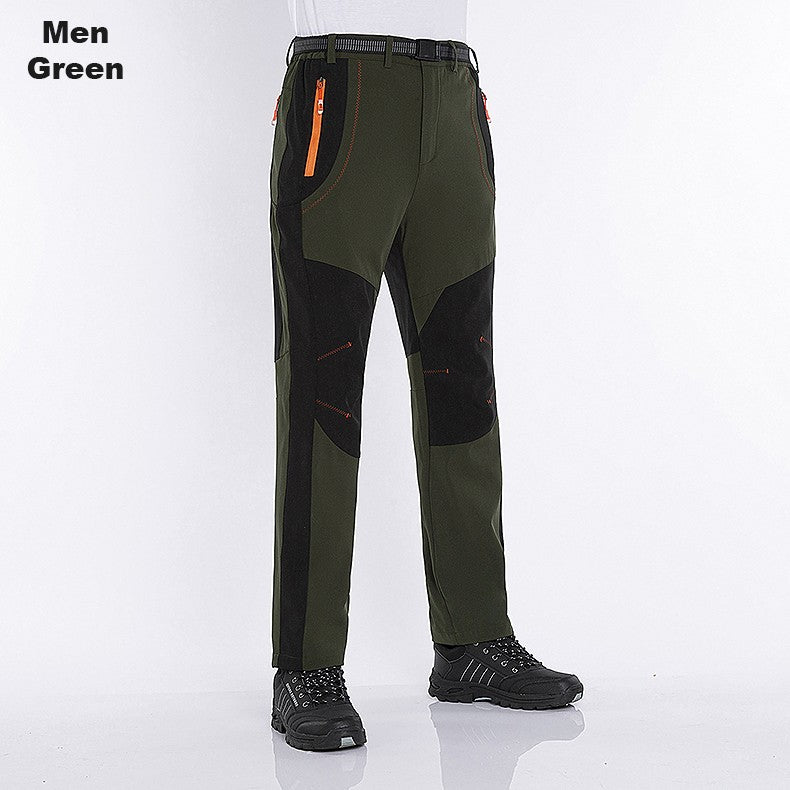 LNGXO Thick Warm Fleece Hiking Pants Men Winter Waterproof Windproof Outdoor Soft Shell Rain Trousers Trekking Camping Ski Pants