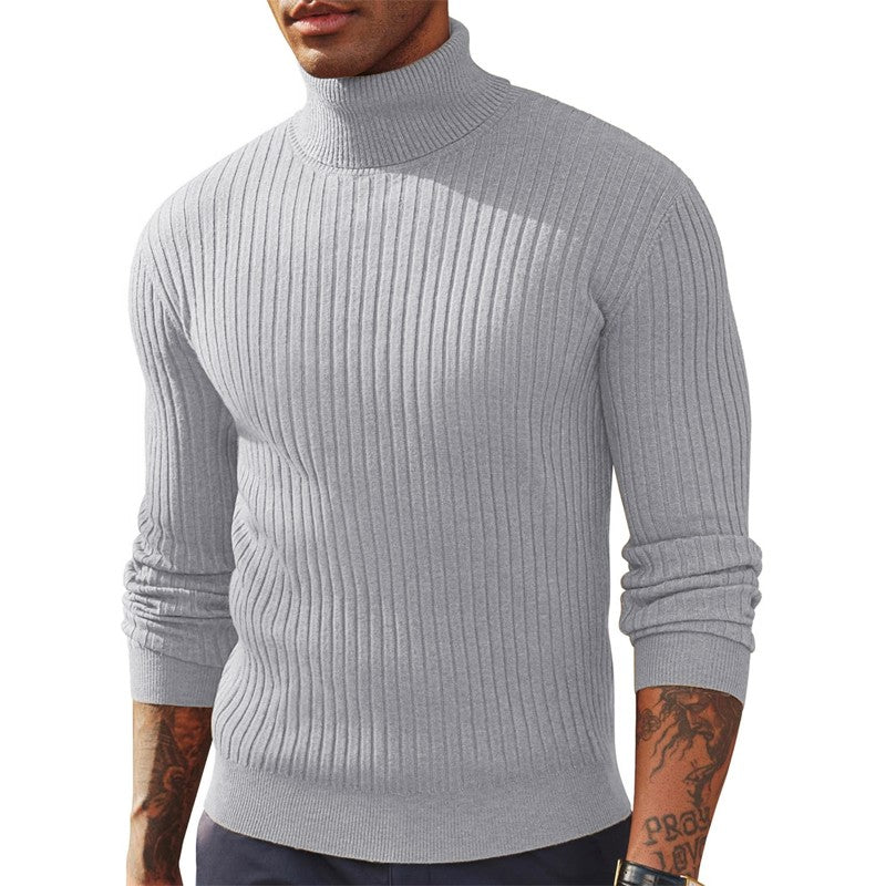 New Men's Slim Fit Long Sleeve Turtleneck Sweater Casual Ribbed Knitted Pullover Sweaters Winter Warm Outdoor Stripes Tops