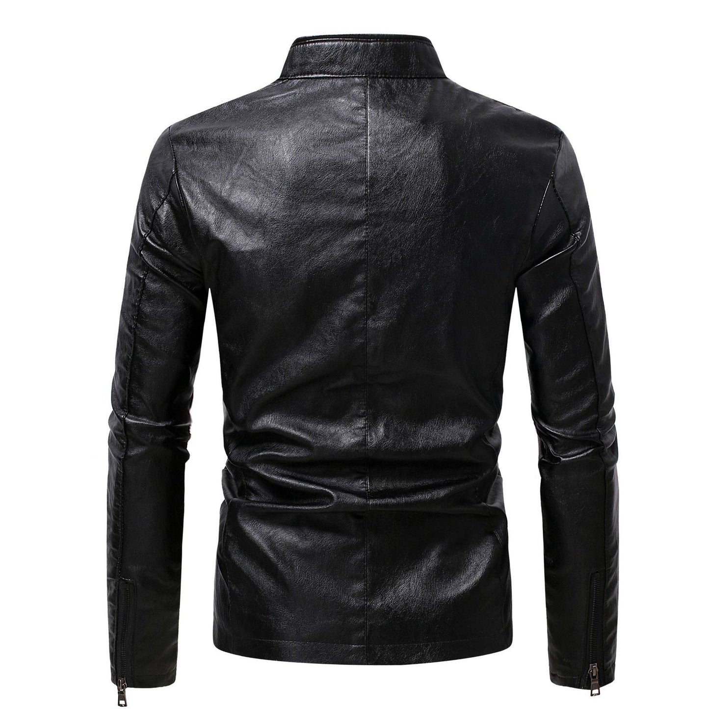 2024 Spring New Men's Business Casual Slim Long-sleeved Pu Leather Jacket Jacket Side Seam Pocket Zipper Solid Color