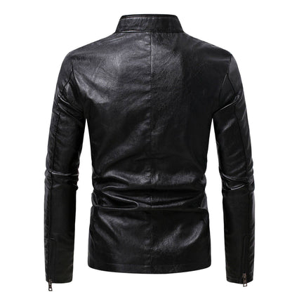 2024 Spring New Men's Business Casual Slim Long-sleeved Pu Leather Jacket Jacket Side Seam Pocket Zipper Solid Color