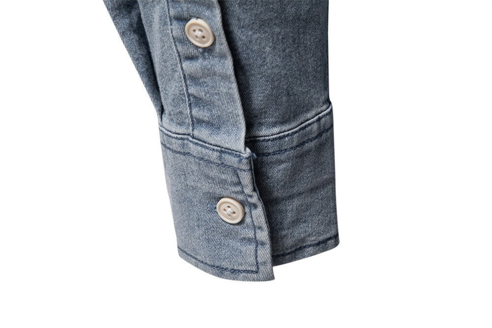 2025 Fashion Denim Shirt for Men Cotton Casual Long Sleeve Cowboy Shirts High Quality Patchwork Clothing Elastic Men's Shirt