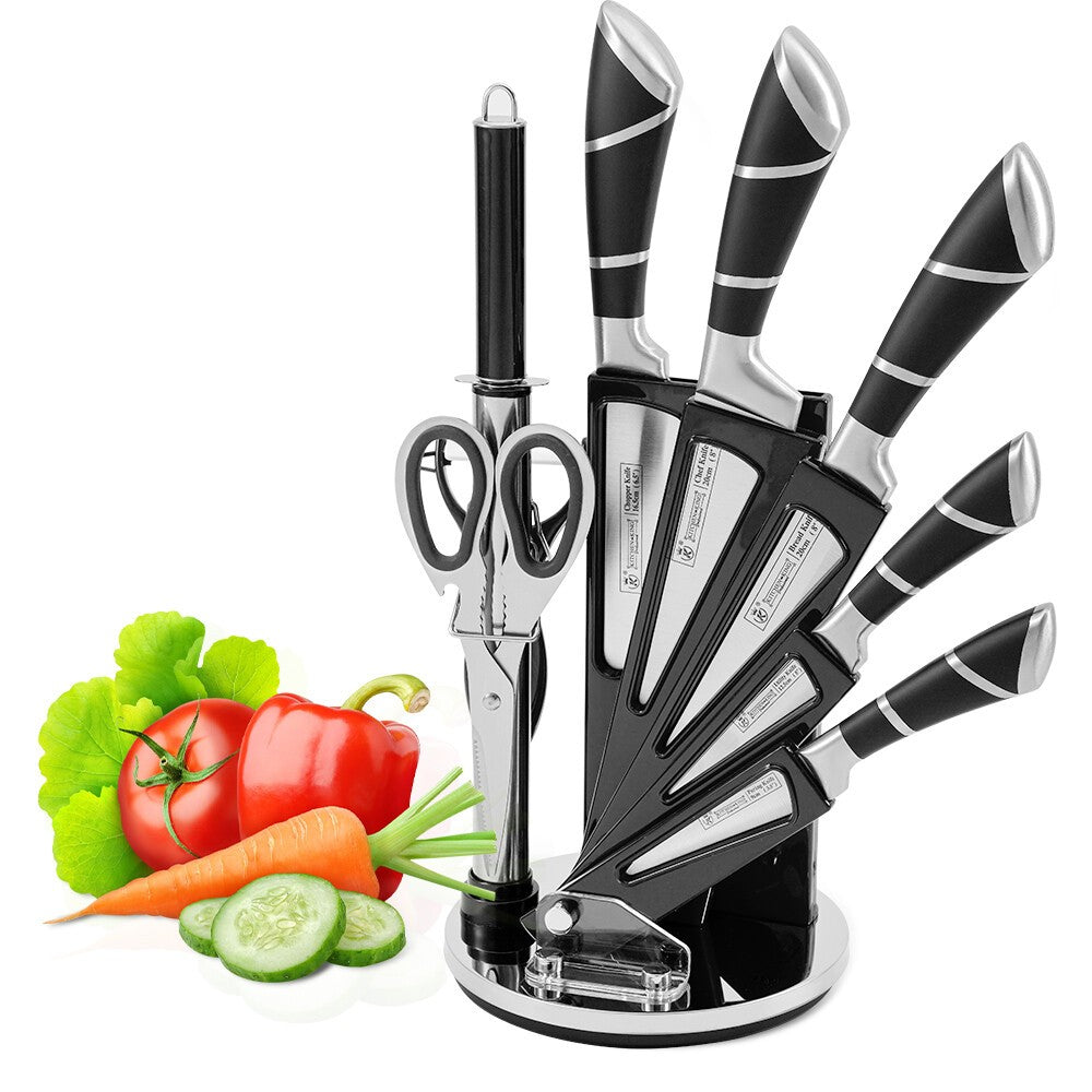 Conjunto de Facas de Cozinha de Aço Inoxidável ZENG Afiadas Revestidas Antiaderentes Facas de Chef com Amolador para Cortar Fatiar Picar e Trocear