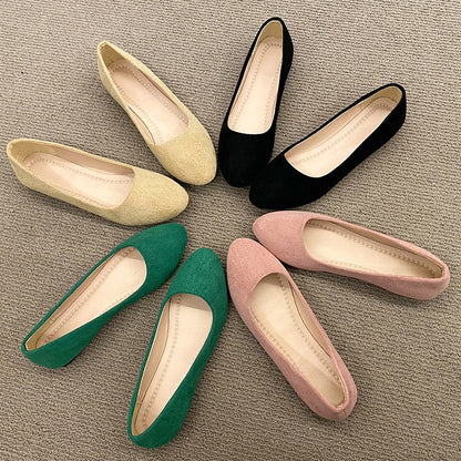Plus Size 35-42 Women Flats Slip on Candy Color Woman Boat Shoes Black  Faux Suede Ladies Ballet Flats