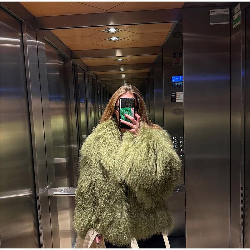 Fashion Solid Plush Faux Fur Coat Women Elegant Warm Long Sleeves Loose Jacket 2025 Lady Winter Chic High Street Outerwear ?