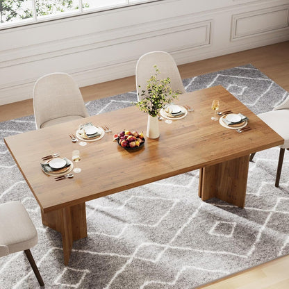 Rectangular Farmhouse Dining Table for 4-6 People, Spacious Tabletop for Kitchen and Dining Room