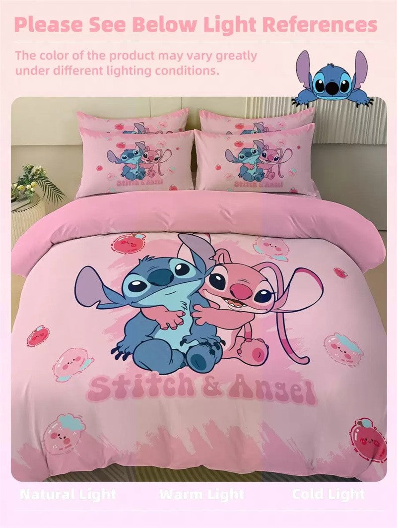 2/3pcs Stitch Duvet Cover Set Pink Bedding Skin-Friendly and Comfortable Cartoon Style Comforter Cover Set Decor