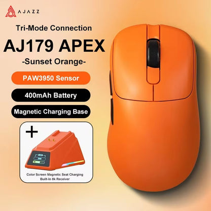 AJAZZ AJ179 APEX PAW3950 30000DPI 8Khz Wireless Gaming Mouse Right Handed Ergonomic Mouse with RGB Magnetic Screen Charging Base
