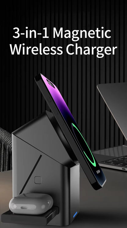 Rotating Magic Wireless Charger 3 in 1 Magnetic for Apple Dock Charger for Iphone 16 15 14 13 Pro Max Iwatch Airpods Charger