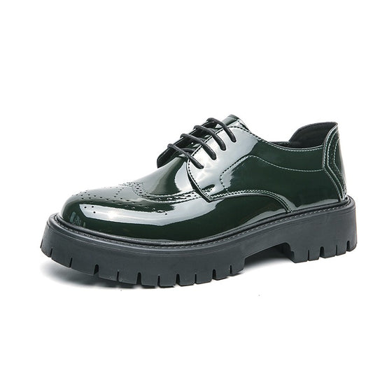 Leather shoes men's thick soles increase British style Brock business dress black senior sense wedding groom shoes 46 yards