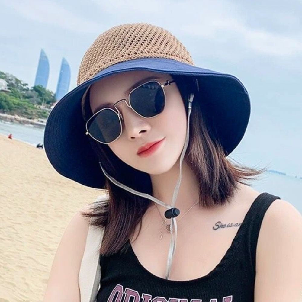 Summer Women Bucket Hat Anti-UV Sun Hats Soft Portable Wide Brim Outdoor Beach Hat Panama Cap With Storage Bag