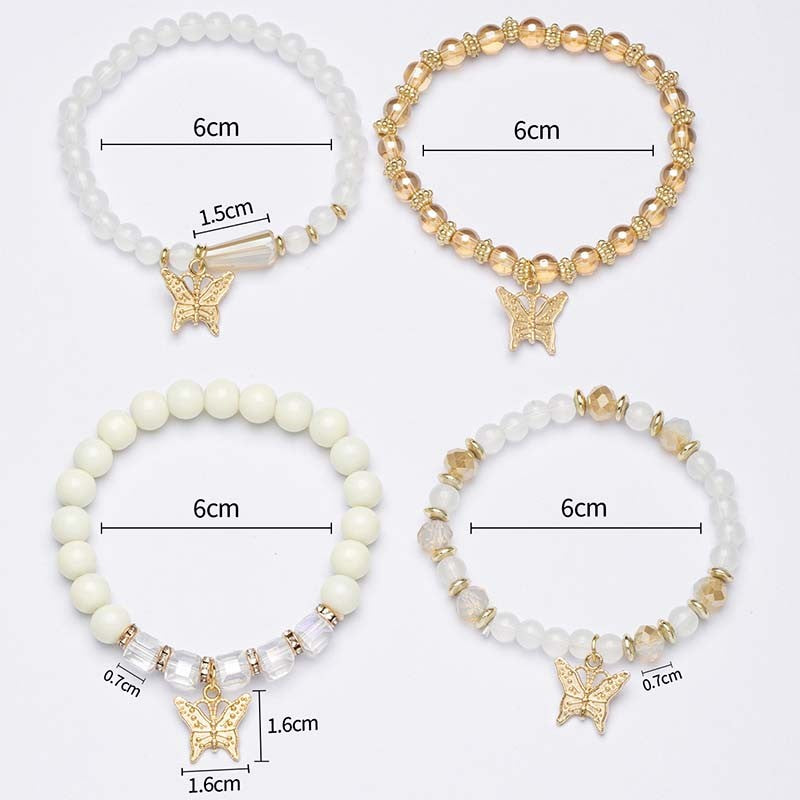 Conjunto de Pulseiras Femininas Boho com 4 Peças, Borboleta, Cristais e Miçangas, Joias da Moda, Presente para Festas