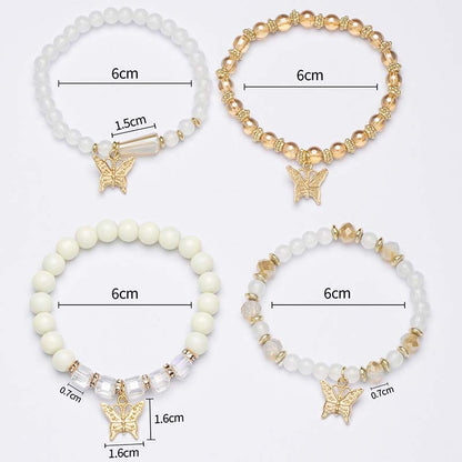 Conjunto de Pulseiras Femininas Boho com 4 Peças, Borboleta, Cristais e Miçangas, Joias da Moda, Presente para Festas