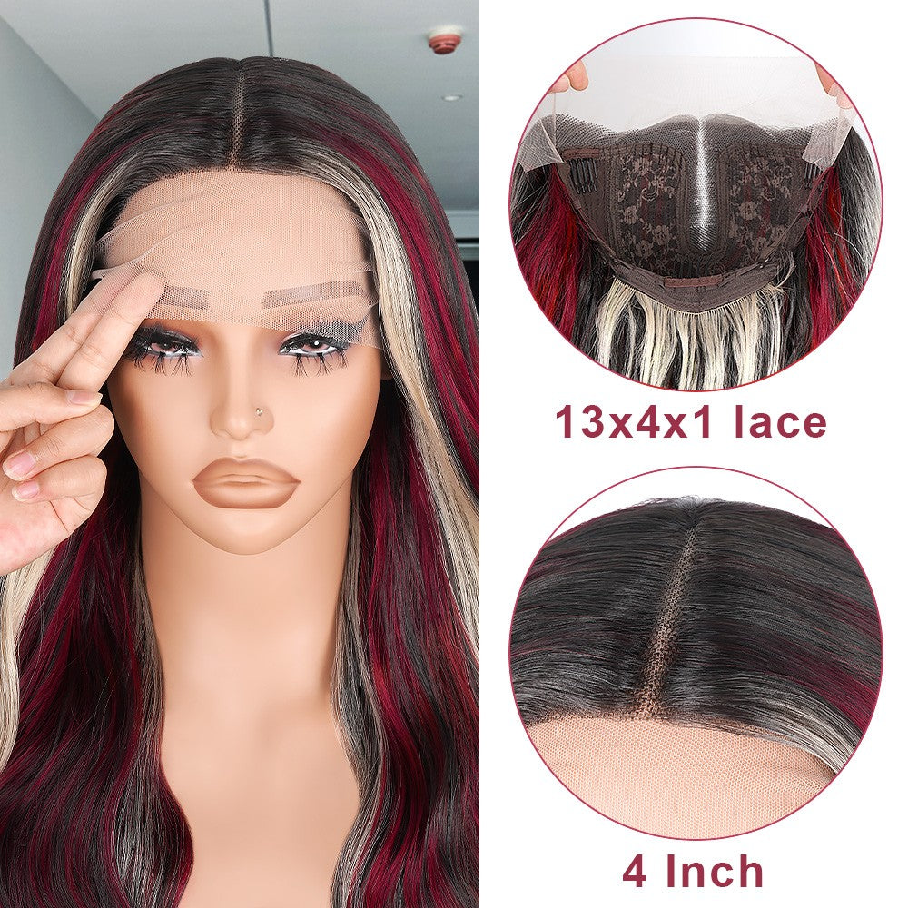 Peruca frontal de renda 13X6 preta com destaque loiro vermelho peruca sintética 13x4 pré-selecionada com linha do cabelo peruca frontal de renda feminina