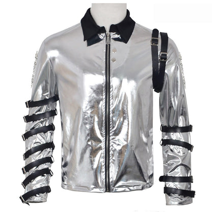Men's Michael Jackson Cosplay Costume Stage Performance Cosplay Costume Halloween Performance Leather Jacket Classic Clothing