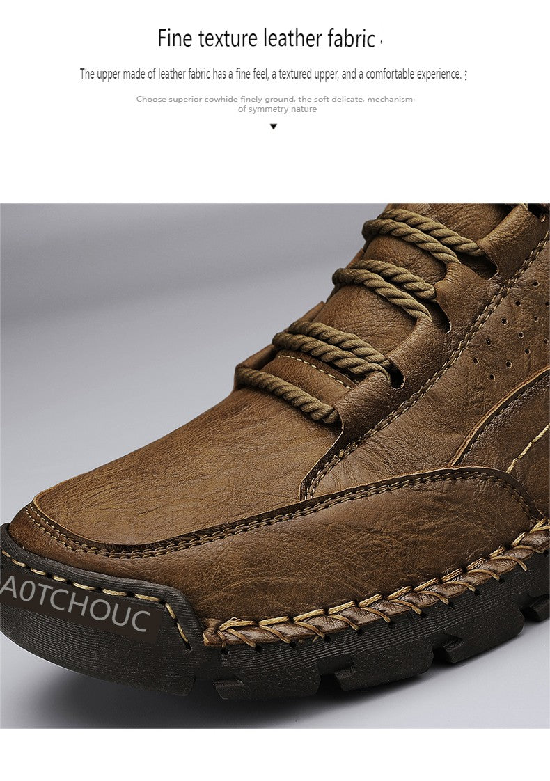 Botas masculinas costuradas à mão, sapatos casuais plus size, botas confortáveis e macias, botas antiderrapantes para uso externo