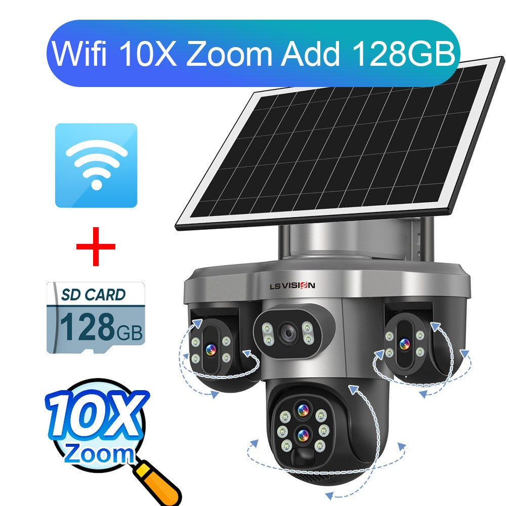 LS VISION 20MP 10X Optical Zoom Three PTZ Lens Solar Camera Outdoor WiFi/4G Three Screen Auto Tracking Security Cameras V380 Pro
