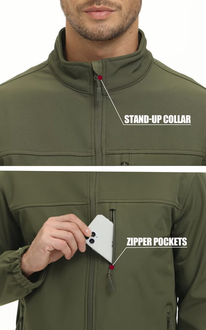 TACVASEN Waterproof Fleece Lining Windbreaker Mens Winter Work Jackets Zipper Pocket Casual Coats Full Zip Outwear Tops