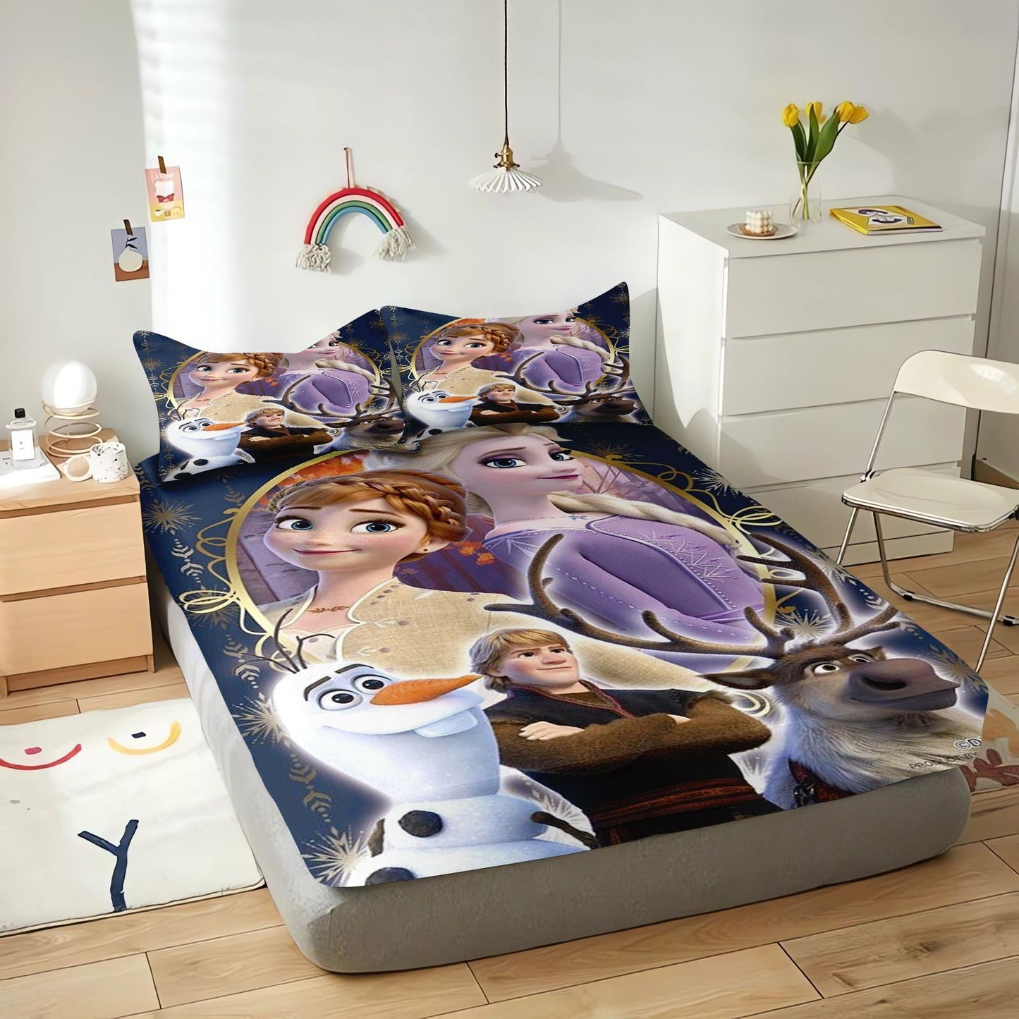 Frozen Fitted Sheet Children 100% Polyester Coverage Sheets Cartoon Cover Elastic Cute Digital Printing Bedding Teenager