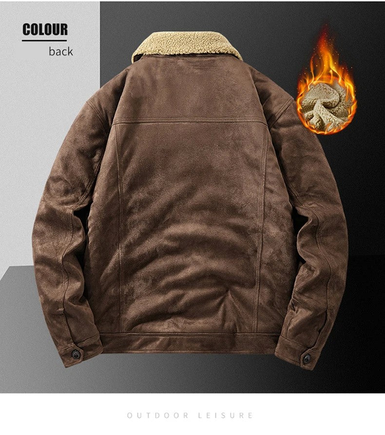 NEEDLESNOAH Autumn Winter Men Warm Pilot Jackets Fleece Suede Thick Coats Male Single Breasted Classic Parkas Fahion Windbreaker