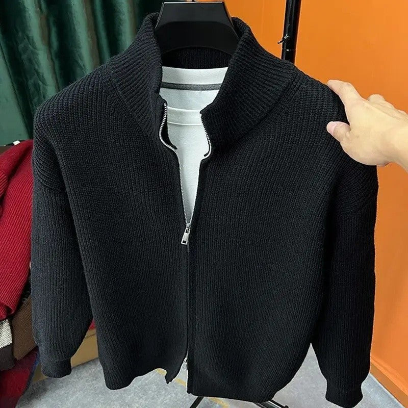 Men's Casual Cardigan Sweater Loose-Fit Vintage Style Zippered Knitted Top For Spring And Autumn Outerwear Idle Style