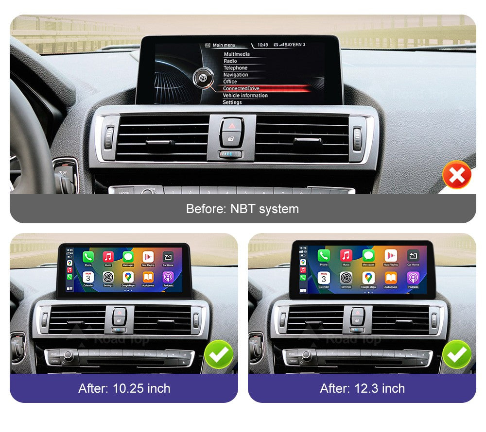 Tela de toque multimídia 1920*720 para BMW Série 1/2/3/4 F20/F21/F22/F30/F31/F33/F34/F36, sistema Android Auto NBT com Carplay sem fio
