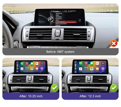 Tela de toque multimídia 1920*720 para BMW Série 1/2/3/4 F20/F21/F22/F30/F31/F33/F34/F36, sistema Android Auto NBT com Carplay sem fio