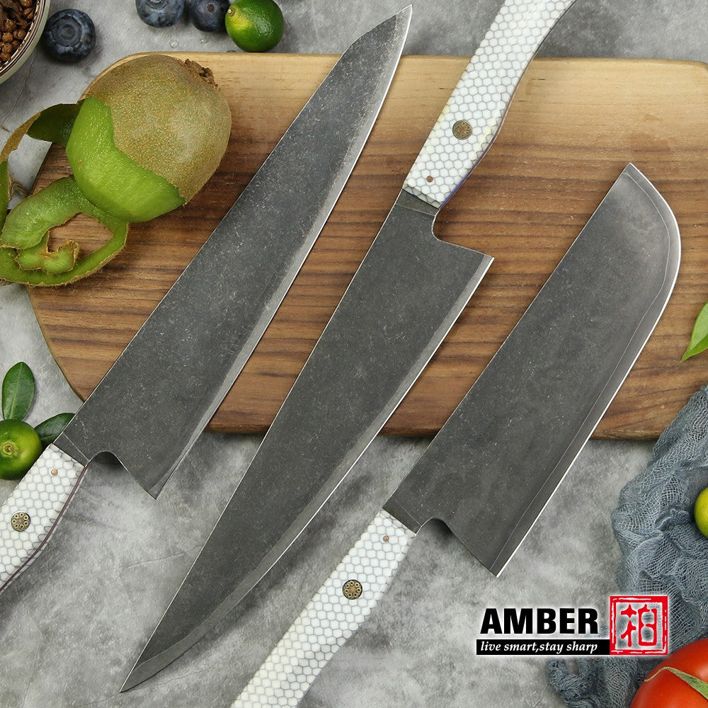 Conjunto de 3 facas de cozinha japonesas afiadas Damascus para Chef e Nakiri, lâmina de aço revestida de 3 camadas com cabo de resina e espaçador G10