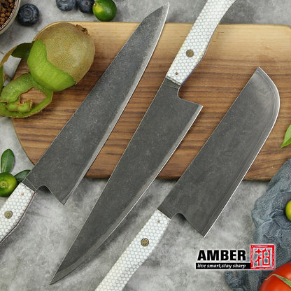 Conjunto de 3 facas de cozinha japonesas afiadas Damascus para Chef e Nakiri, lâmina de aço revestida de 3 camadas com cabo de resina e espaçador G10