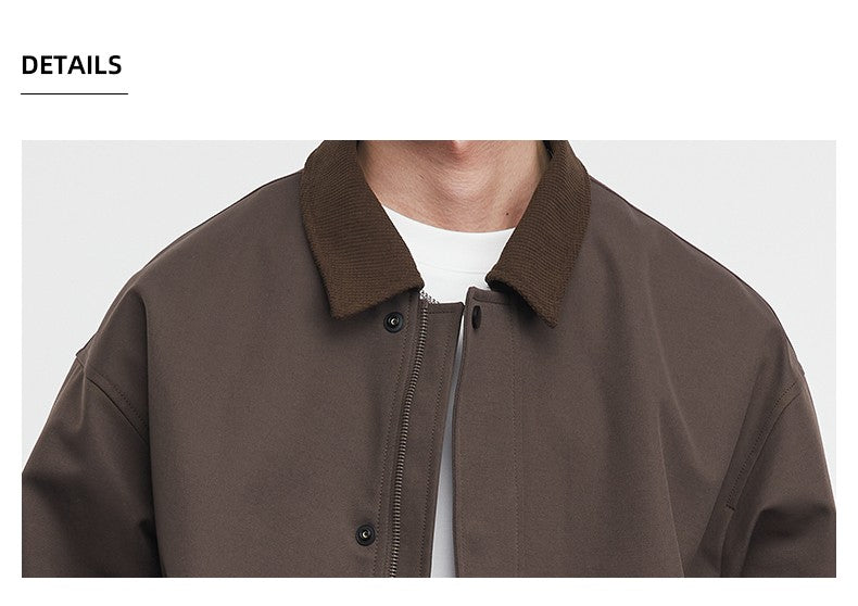 American Retro Men's Fashion Jacket 2025 Spring and Autumn New Loose Solid Color Lapel Workwear Top Men's Jacket