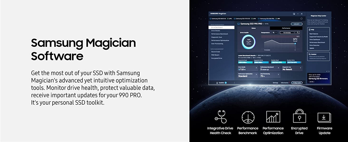 SSD SAMSUNG 990 PRO 4 TB PCIe 4.0 M.2 2280 Interno de Estado Sólido para Computação de Ponta Jogos Workstation de Uso Intenso