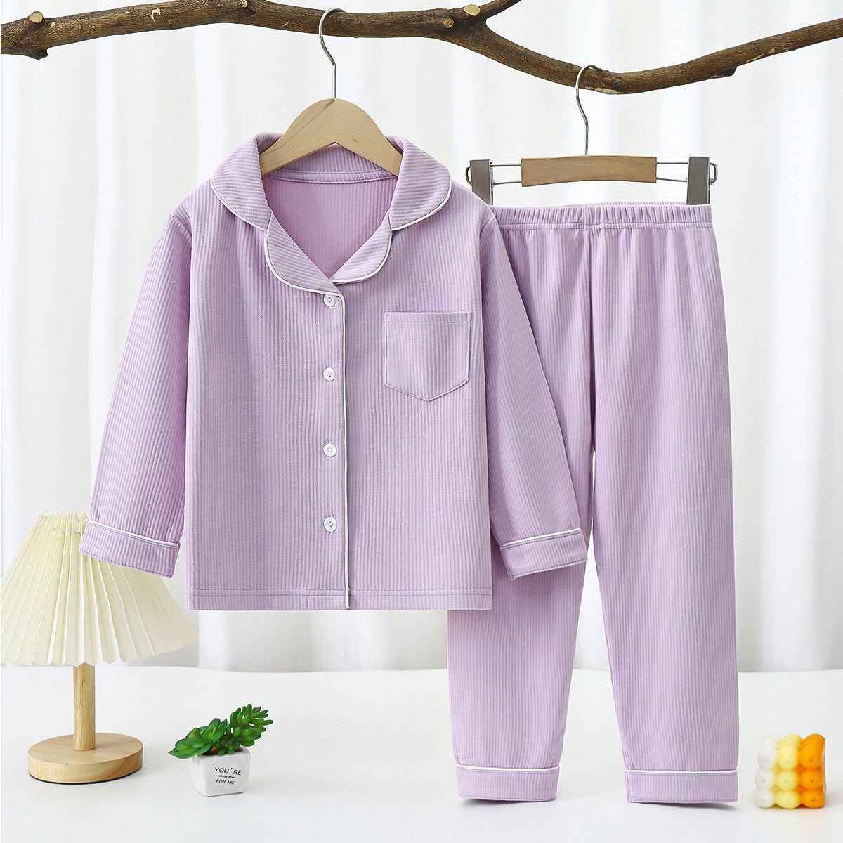New Autumn Winter Kids Thermal Pajamas Set, Boys and Girls Fleece Long Sleeve Lapel Home Wear Two-Piece Outfit