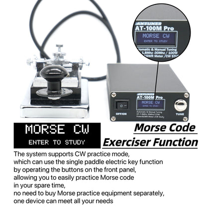 ANTUNER AT100M Pro 1.8mhz-30mhz 100W Antenna Tuner Support Morse Code Exerciser Standing Wave Meter Power Meter For HF Radio