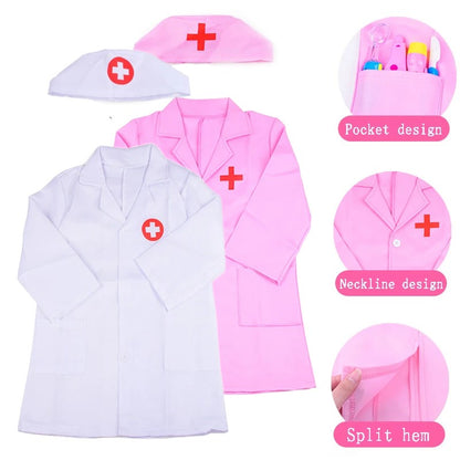 Kids Doctor/Nurse Clothing with Hat Children Cosplay Costumes Halloween Play the Role Props Uniform for Boys and Girls TMZ
