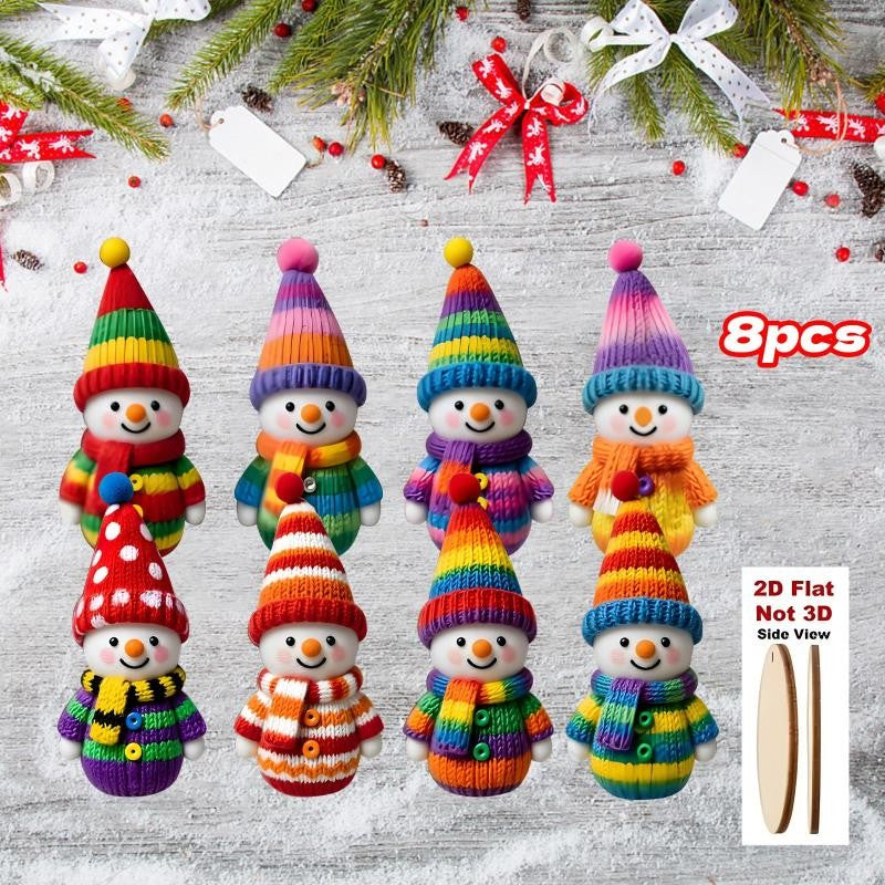 New··8/16Pcs 2D Christmas Snowman Pendants Wood Cartoon Xmas Tree Hanging Ornament DIY New Year Party Atmosphere Decor Supply