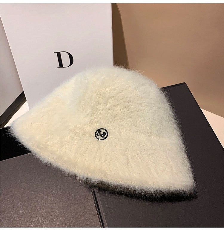 Coreia Designer M Bucket Hat Feminino Quente Pelúcia Angola Coelho Pelo Chapéu Senhora Outono Inverno Ins Moda Chapéu Bacia Retrô Fofo Panamá