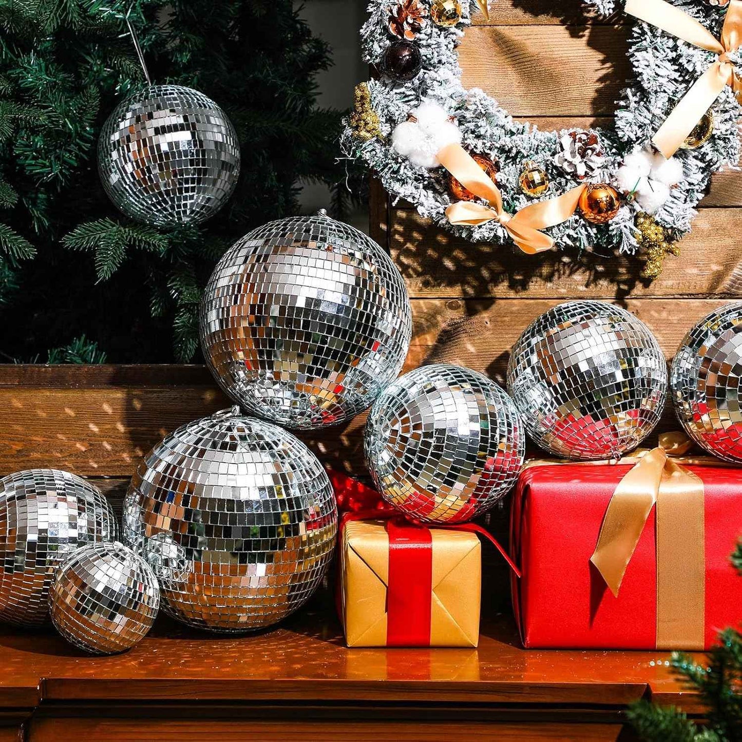 3-15cm Silver Ball Christmas Decoration Hanging Christmas Tree Pendant Ornament Party for Home Decor Xmas New Year Accessories