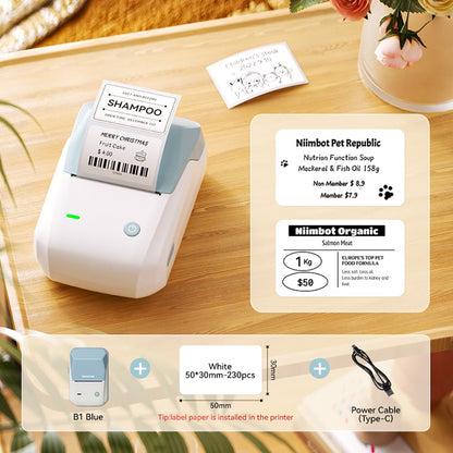 Portable Niimbot B1 Wireless Label Maker Adhesive Sticker Printer Labeling Machine DIY 20-50mm Labels for Office Home