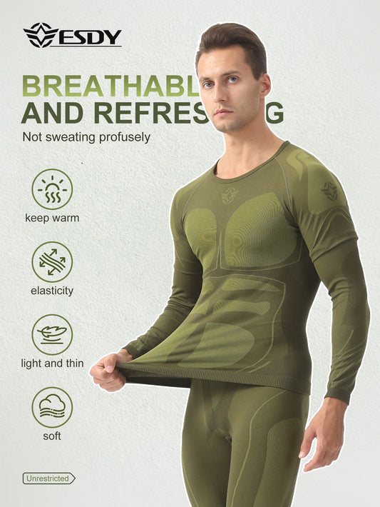 Esdy Men's Thermal Underwear Set Seamless Seamless Self-Heating Warmth Locking Thickened Underwear Yoga Mountaineering Hiking Ski Sports Base Set