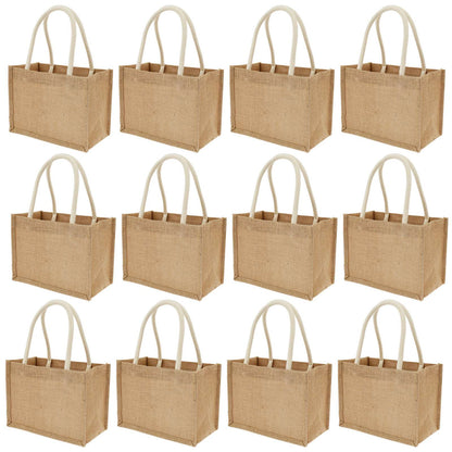 Portable Jute Tote Bag Burlap Tote Bags Mini Burlap Beach Bags Multipurpose Burlap Hand Bags for Shopping Trips Beach School