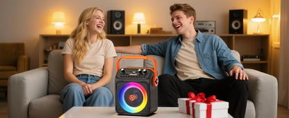 Caixa de Som Karaokê Bluetooth de Alta Potência T35, Luz Rítmica Musical, Som Estéreo Surround 360 Graus, Subwoofer Sem Fio com Microfone Duplo