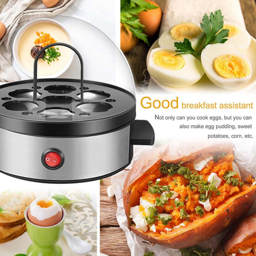 Panela Elétrica a Vapor para 7 Ovos Cozedor Mini Máquina de Cozinhar Ovos em Aço Inoxidável Utensílio de Cozinha para Casa UE 220V