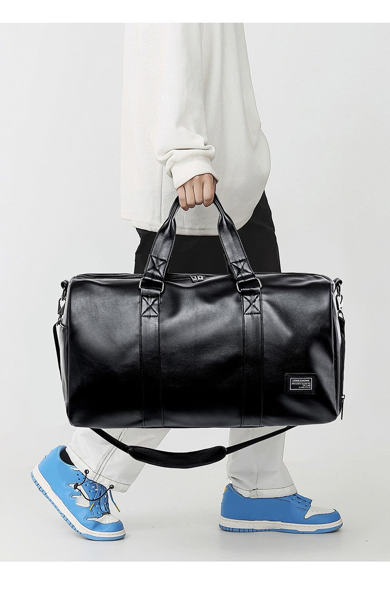 Large Capacity Travel Bag PU Travel Handbag Men Carry On Luggage Duffle Bags Soft Casual Black Big Weekend Bags Travelling Tote