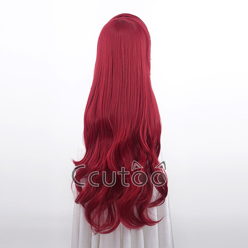 The Little Mermaid Deep Red Long Wig Synthetic Hair Curly Cosplay Wigs Princess Ariel Wig Role Play Costume + Wig Cap