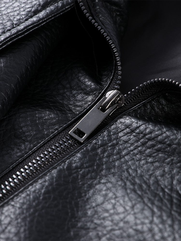 Vintage Women's Black Leather Jacket Long Sleeve Stand Collar Motorcycle Thick Coat Female 2025 Autumn Winter Lady Streetwear