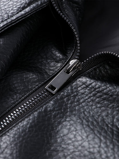 Vintage Women's Black Leather Jacket Long Sleeve Stand Collar Motorcycle Thick Coat Female 2025 Autumn Winter Lady Streetwear