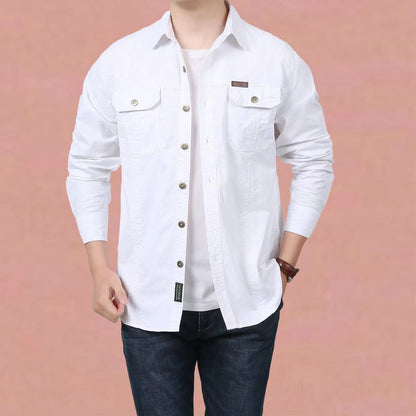 100% Cotton High Quality Spring Fall Fashion Men's Long-Sleeve Solid Color Casual Shirt Multi Pocket 6XL Large Size Cargo Jacket