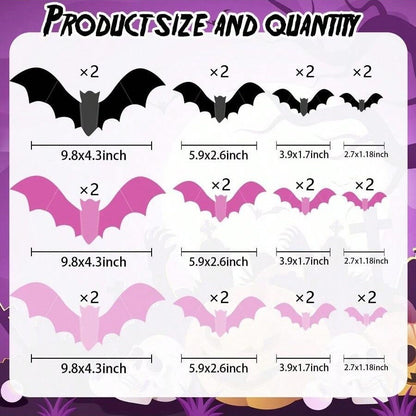 24/48pcs 3D Bat Wall Stickers Spooky PVC Bat Halloween Indoor Decorations Reusable Durable Bats Sticker Party Festival Supplies