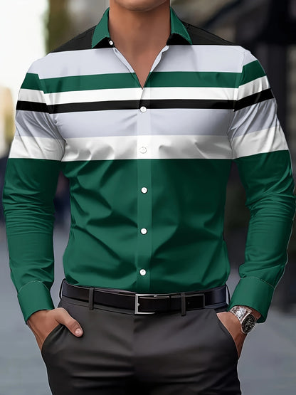 Men's Business Casual Shirt-Button-Up Long Sleeve Formal & Everyday Office Shirt Horizontal Stripes -Seasonal Fashion
