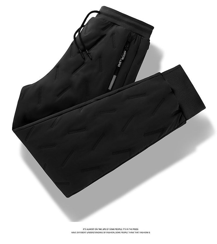 Men's Winter Thiened Fce Lined down Cotton Pants Casual Spor Long Trousers Loose Fit Warm Outerwear for Autumn And Winter